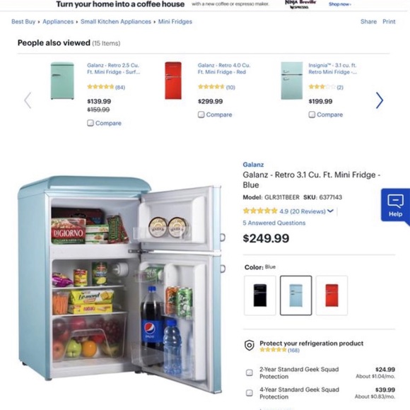 Retro blue mini fridge